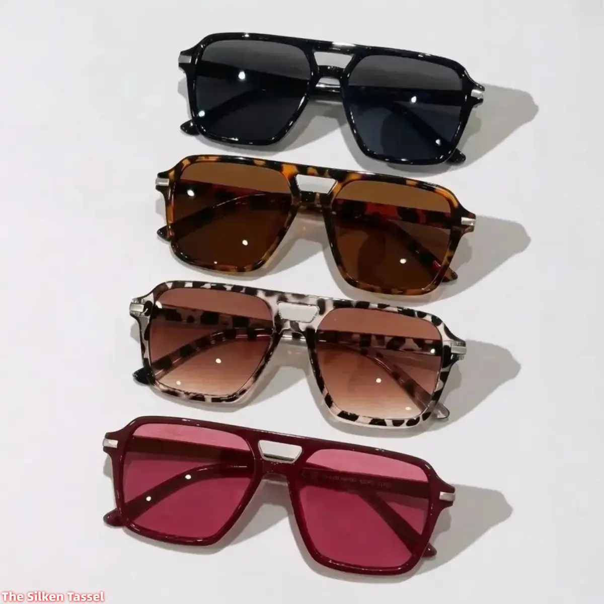 4pcs XUH Unisex  Dual Bridge Square Framed Sunglasses - Colorful Retro HK Style PC Frame Trendy Eyewear, Ideal for Daily Wear, Street Snap (TikTok Shop Back to School), Colorful Sunglasses, Trendy Frames Sunglasses