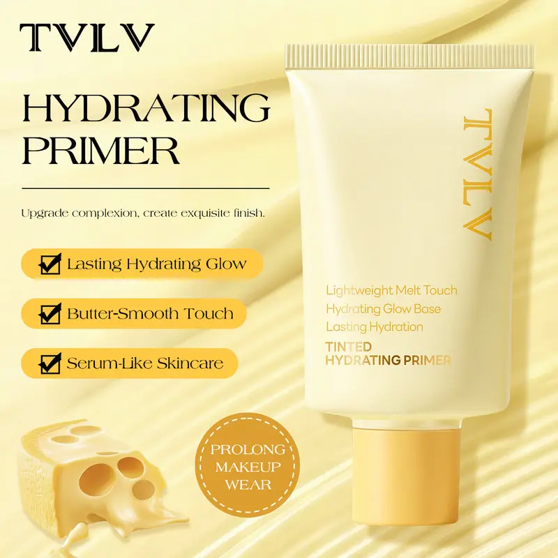 TVLV Buttery Tinted Hydrating Primer, Silky Cream Texture Blur Pores, Long Last Hydration Fix Dry Flaky Skin, Even Dull Skin Tone Long Wear Makeup Base