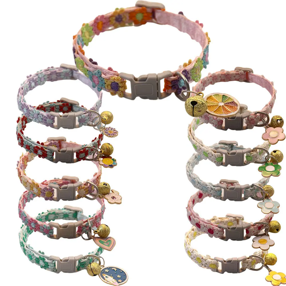 Pet Collar with Creative Fruit, Flower & Heart Pendant Bell, Decorative Neck Collar for Cats and Dogs