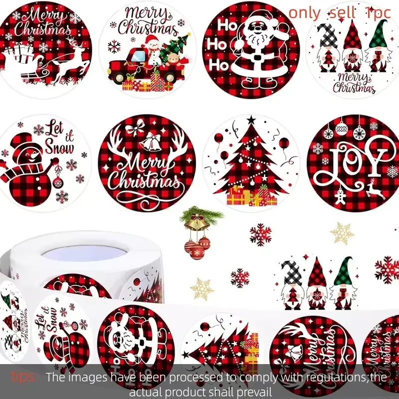 500pcs Roll Stickers Funny Merry Christmas Label Roll Round Christmas Sticker Santa Truck Snowman Deer Plaid Envelope Sticker