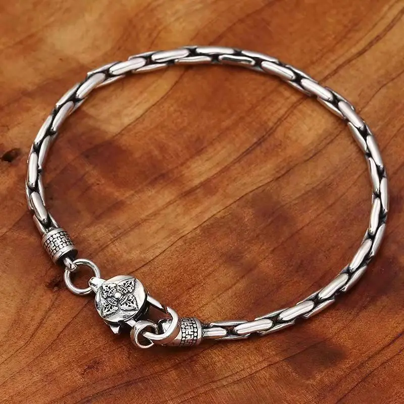 Character Mantra Diamond Pestle Hemp Rope Bracelet - Personalized Silver Retro Exquisite Simple Costume Jewelry for Couples trendy stack bangle heavy duty