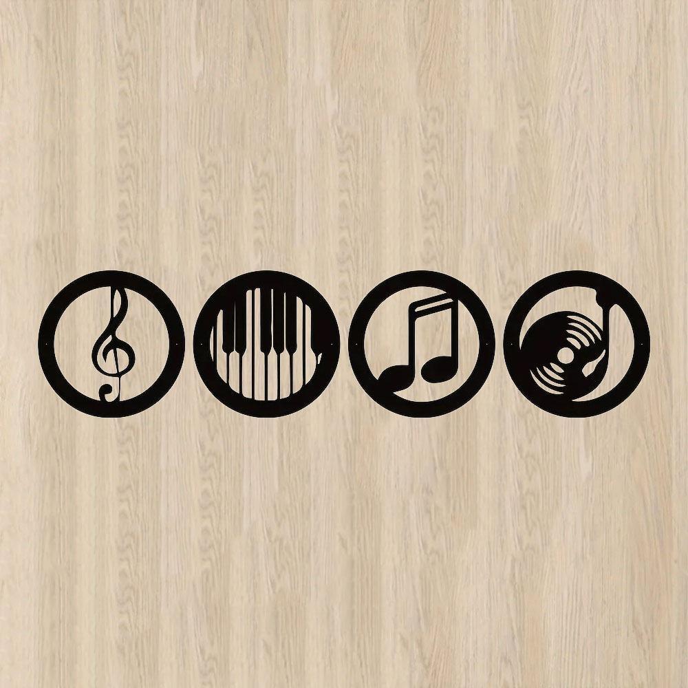 Music Note Design Wall Decor, 4 Counts/set Metal Wall Art, Wall Hanging Decor for Home Living Room Bedroom KTV, Hangable