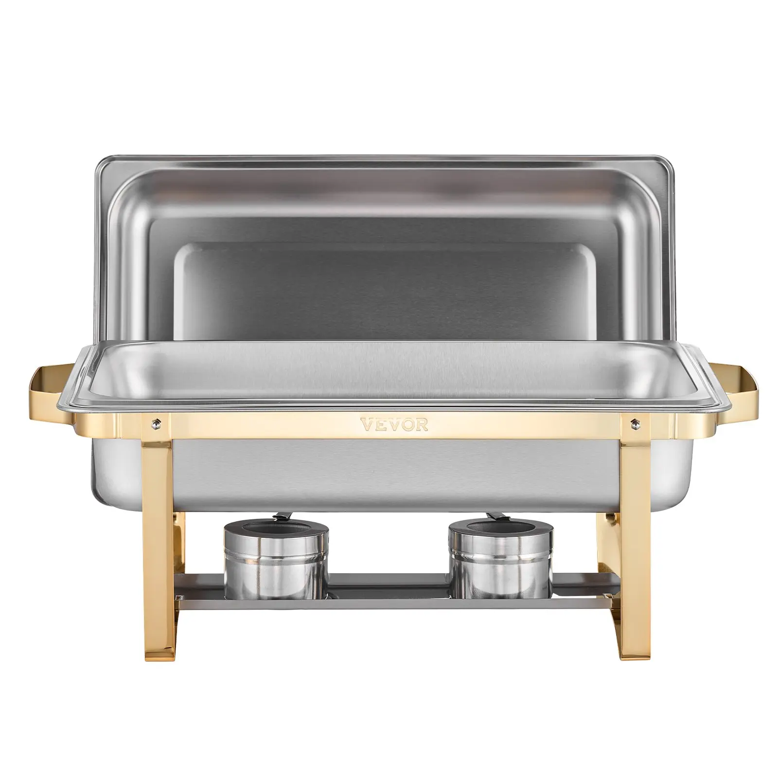 VEVOR Stainless Steel Chafing Dish Buffet Set, 8 Qt 4-Pack with 2 Full-Size & 4 Half-Size Pans, Rectangle Catering Warmer Server with Lid, Water Pan & Stand, Space-Saving Design for Wedding, Party, Maintains Food Temperature