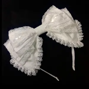 White Lace Bow Headband, Sweet French Retro Lolita Hair Band, Cute Photo Prop Hair Accessories for Women & Girls