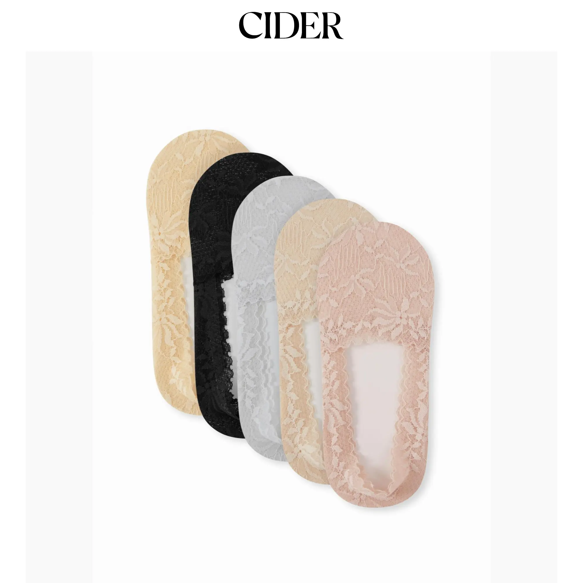 Cider 5 PAIRS FLORAL LACE INVISIBLE SOCKS SET