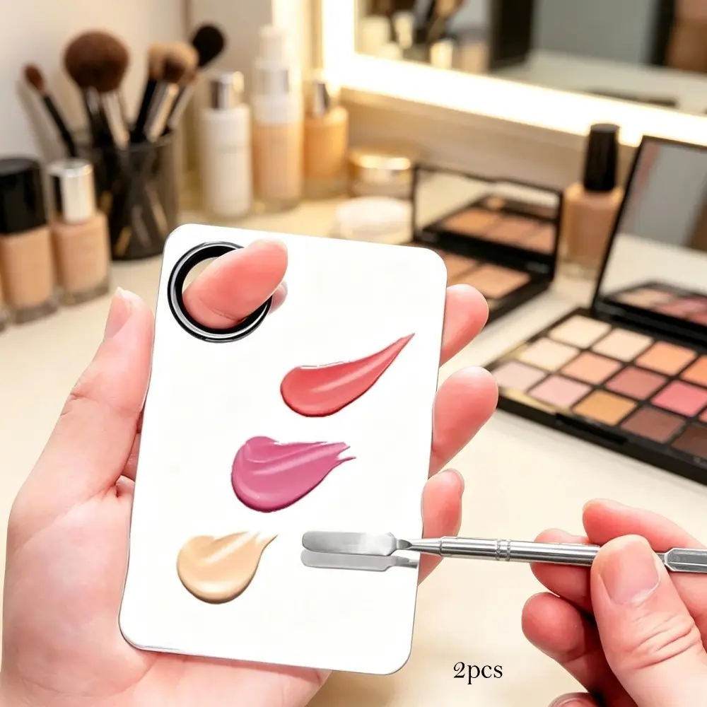 Ring‑style Stainless‑Steel Foundation Mixing Palette, Makeup Palette for Professional Makeup Artists, Comes with Double‑ended Mixing Spatula Tool