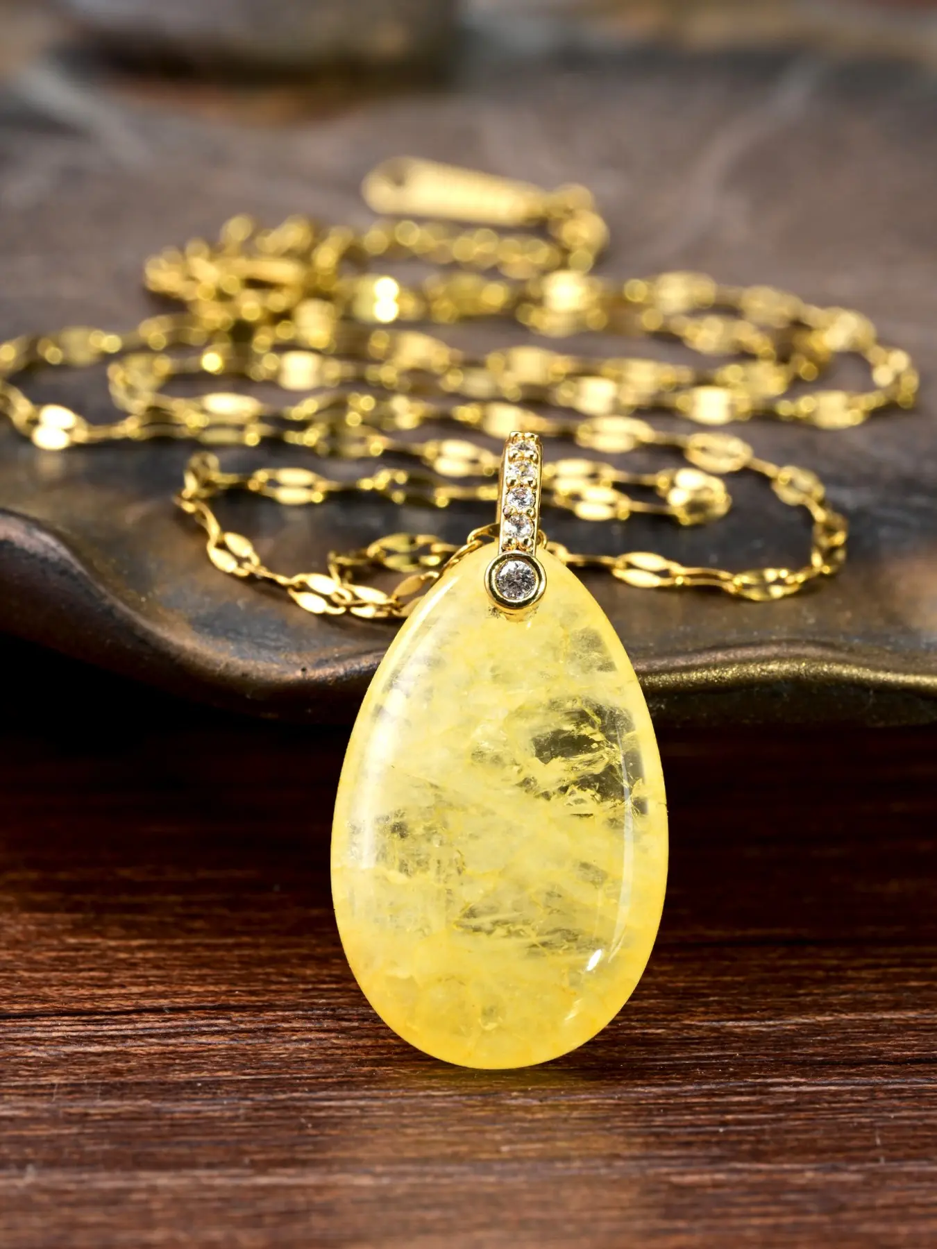 Elegant Teardrop Citrine Pendant Necklace, Cubic Zirconia, Stainless Steel Chain, Dainty Jewelry for Women, Daily Wear