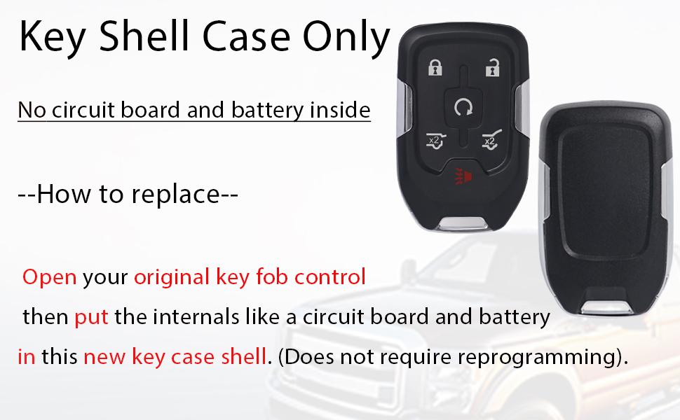 Key Fob Shell Case Replacement Compatible with GMC Yukon XL Chevy Suburban Tahoe 2015 2016 2017 2018 2019 2020 Keyless Entry Remote Control HYQ1AA 6 Buttons 1PCS Pad Cover