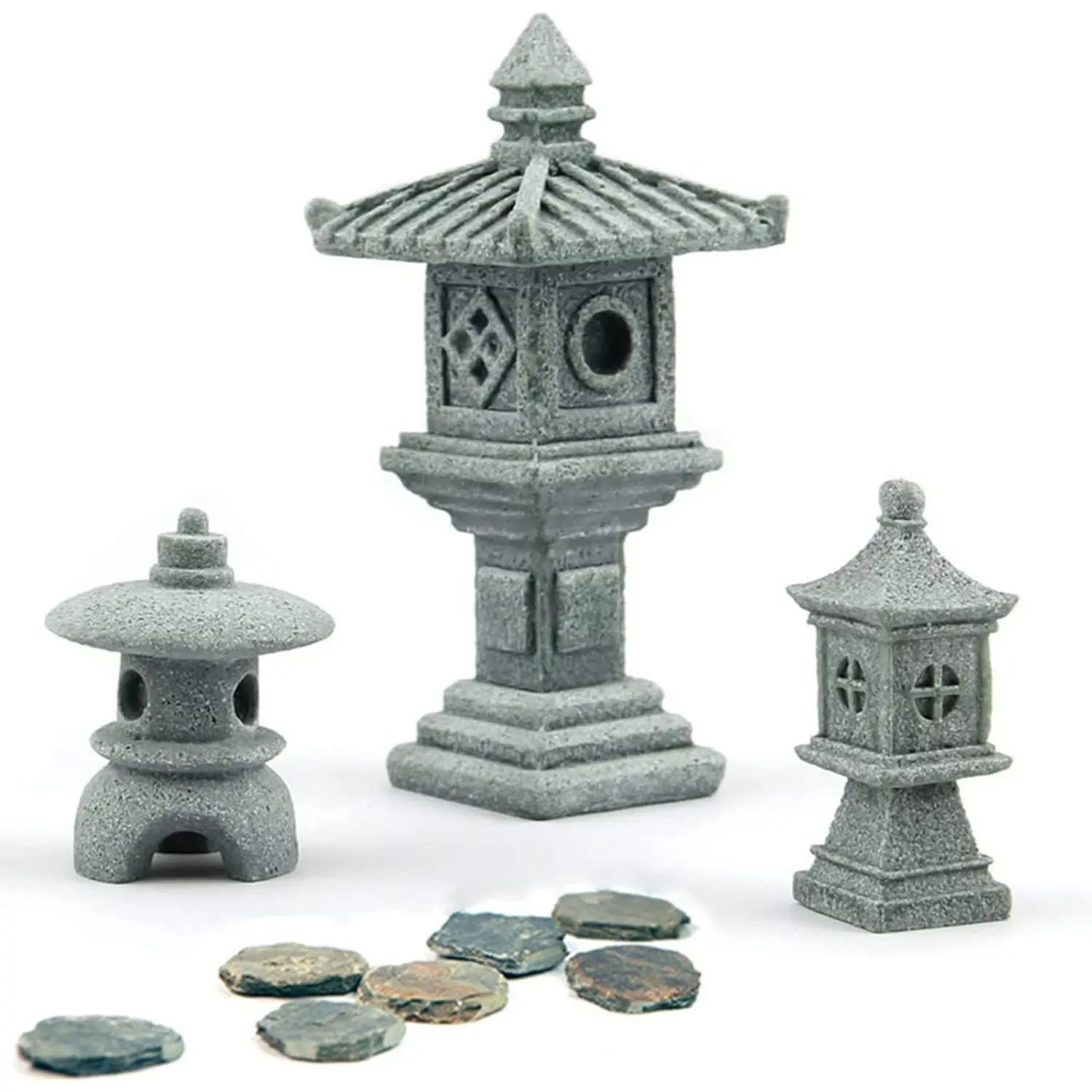Miniature Fairy Garden Decoration Set,3 Japanese Lantern,10 Stepping Stone Mini Fairy Decor for Garden & Patio Micro Landscape Yard Bonsai Decoration