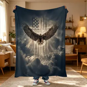 One PC Short Plush Flannel Blanket,US flag and bald eagle pattern,Smooth flannel blanket, light warm, anti-pilling lint-free. Throw for living room, bay window, holiday gift, daily pet blanket