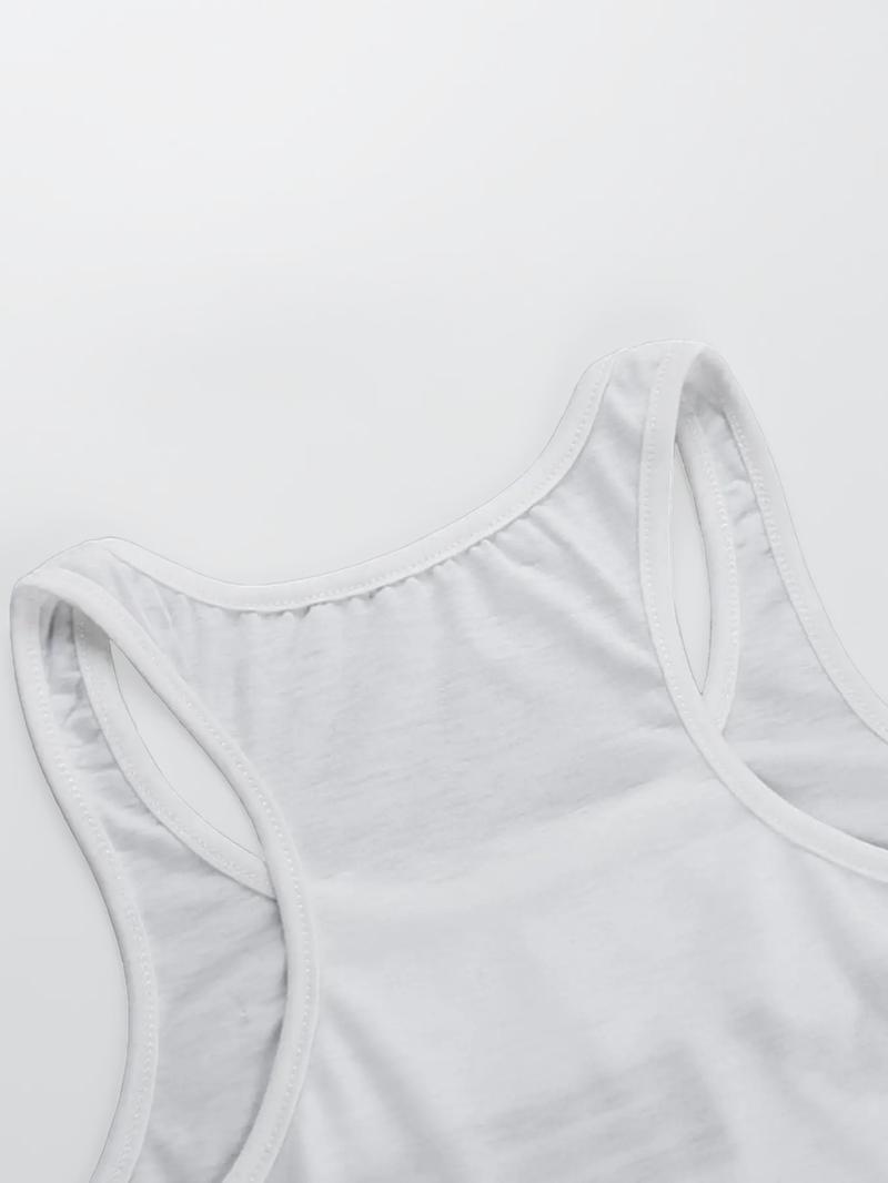 Women's Letter Print Round Neck Tank Top, Casual Streetwear Sleeveless Cropped Top for Summer, Ladies Teen Girls Clothes for Daily Wear