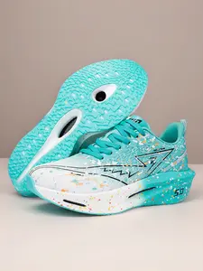 Women's Mint Green-White-Color Thick-Soled Dad Shoes, Height-Increasing & Leg-Lengthening, Cushioned Comfort, Trendy Splash-Ink, Versatile Casual Sports Shoes