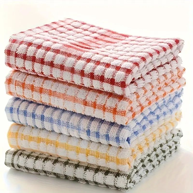 12-Pack Colorful Plaid Dish Towels - Super Absorbent And Reusable Cleaning Cloths, Pre-Shrunk Polyester for Kitchen, Bathroom, Bedroom, Outdoor Use - Assorted Colors (Red, Orange, Blue, Green), Bathroom Cleaning Supplies