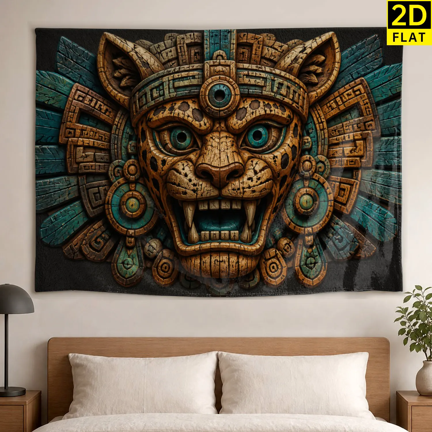 Aztec Jaguar Totem Ethnic Pattern Wall Tapestry - Multi-Size Colorfast Hippie Chic Polyester Wall Decor, Large Horizontal Printed Hanging, No-Installation Indoor Gift Idea for Living Room