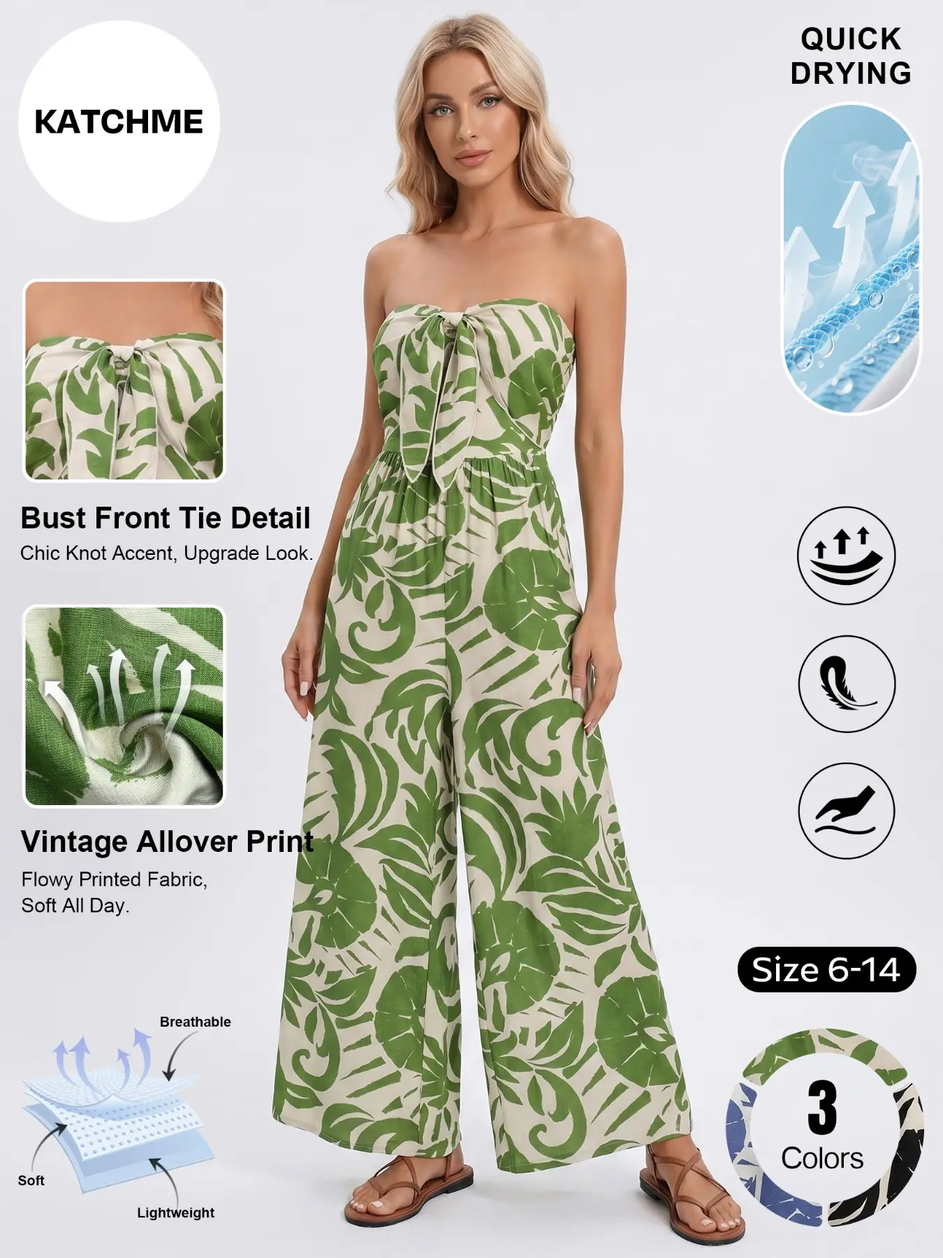 Women's Bright Tropical Print Wide Leg Romper, Adjustable Strapless Summer, Beach Vacation Wear, Lightweight Casual Chic Daily Dress