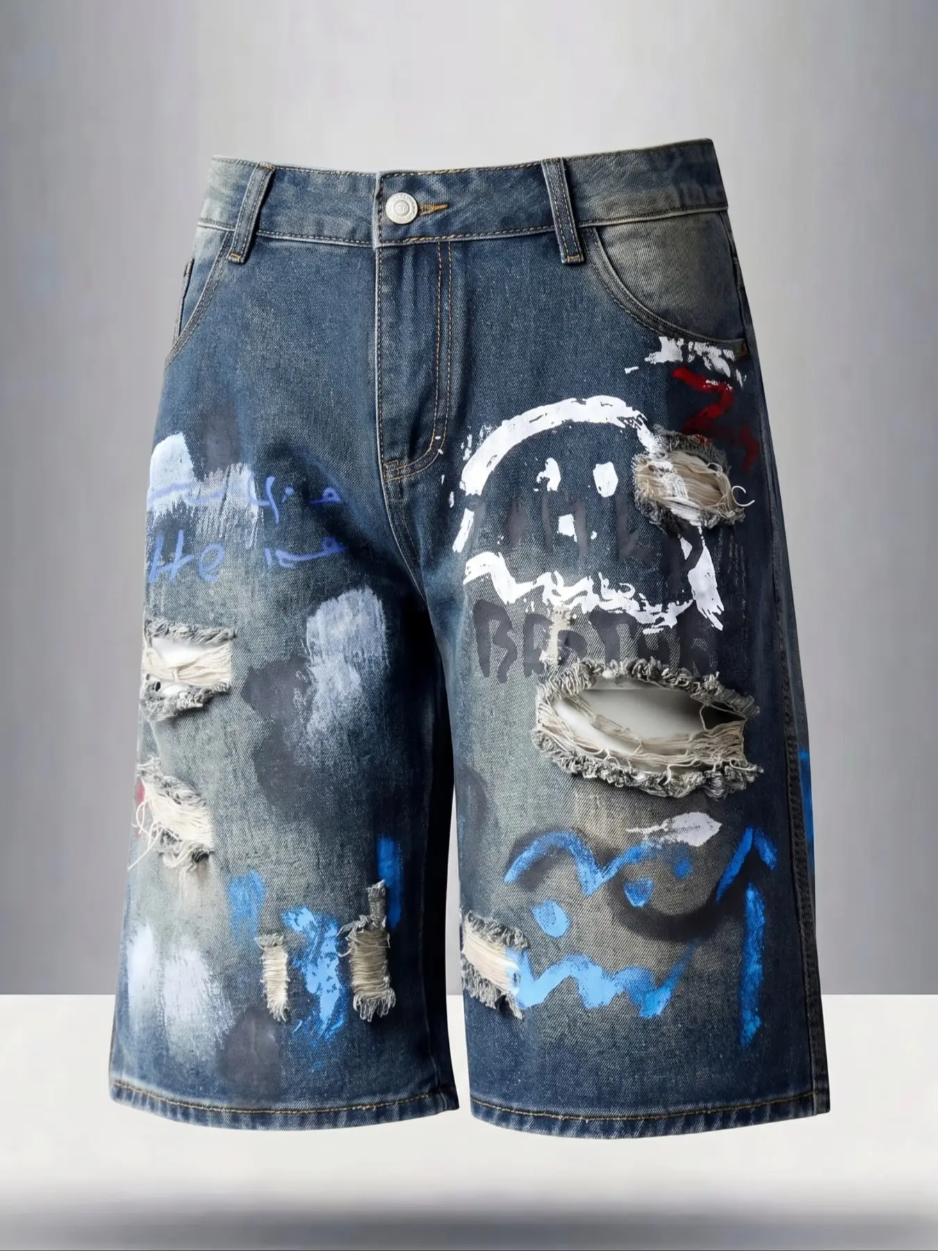 Men's Streetwear Casual Print Denim Shorts, Comfortable Daily Wear, Fashion Trendy Design, Perfect for Everyday Life