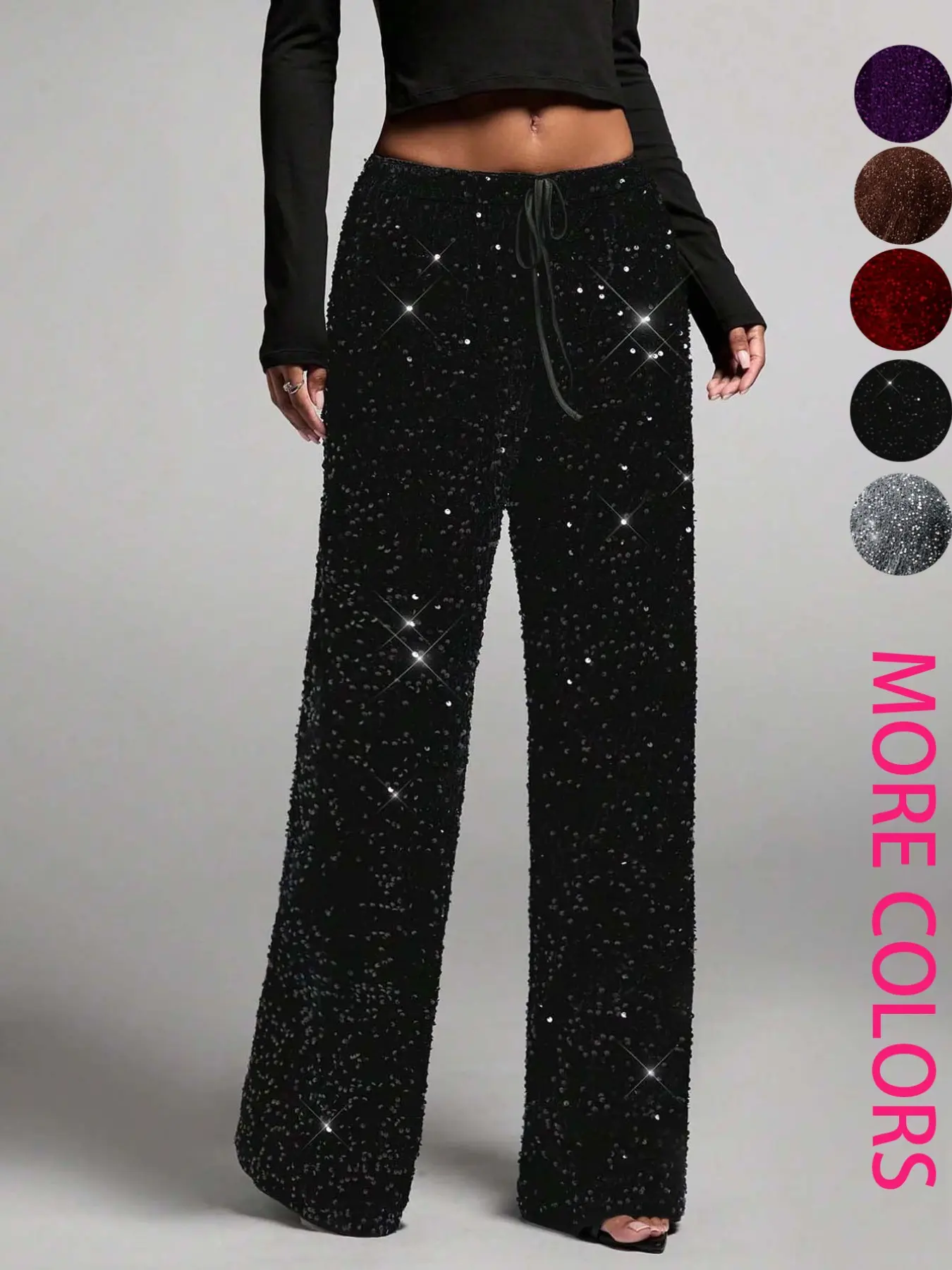 Glitter Fashion Drawstring Adjustable Slimming New Pants, Elastic Straight Leg Jeans, Trendy Elegant Women's Clothing, Comfortable and Stylish, Trouser, Bottoms