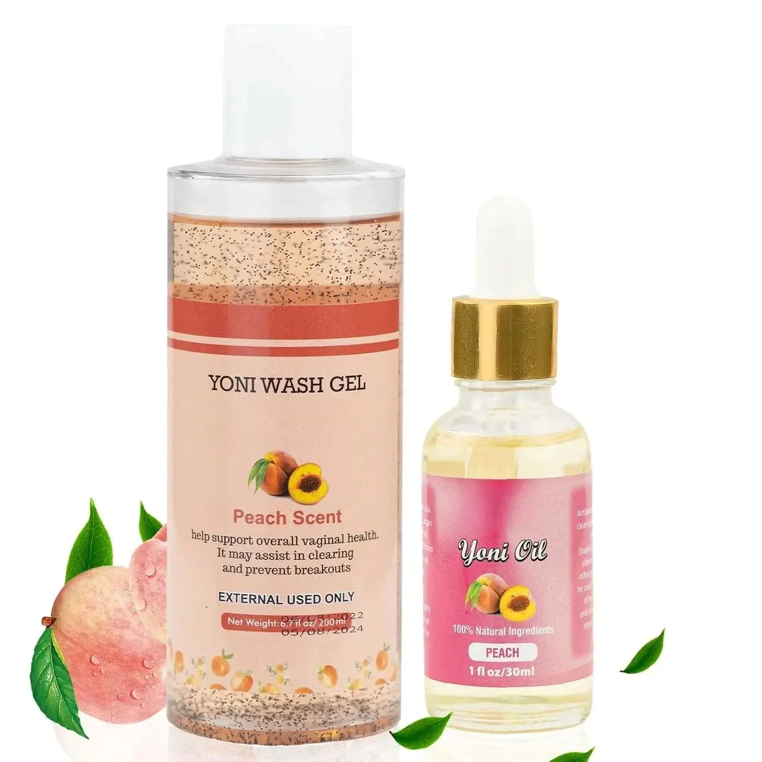 Women's 2-Piece Feminine Care Kit: pH-Balanced Feminine Wash Cleanser & Peach-Scented Organic Yoni Oil with Avocado, Argan, Myrrh, Olive, Sea Buckthorn Oils for Nourishing Gentle Soothing Sensitive Skin, Perineal Care, Smooth, Peppermint,sohochic