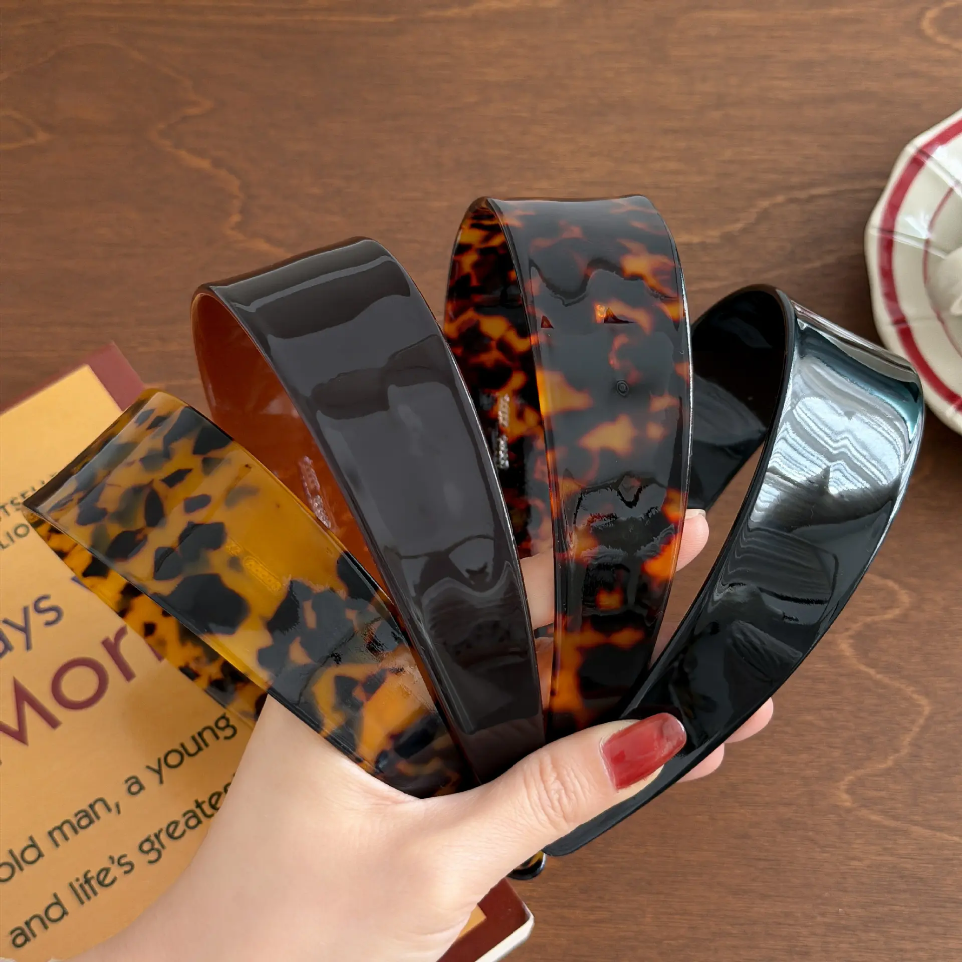 Leopard Print Acetate Headband, French-Style Thick Wide Hair Accessory with a High Crown - Non-Slip Grip for Women, Unisex All Seasons Wear, Headbands For Women, One Size