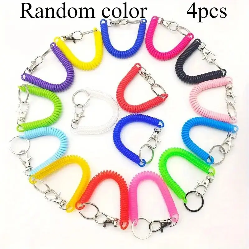 4 Colorful Retractable Keychains, Durable Eva Spiral Rope, Metal Clip, Anti-Loss Design, for Keys Wallet Phone, Trendy Cute Keychain, Sensory Fidget Keychain, Cute Accessories, Keychain Attachment, Keychain Kawaii