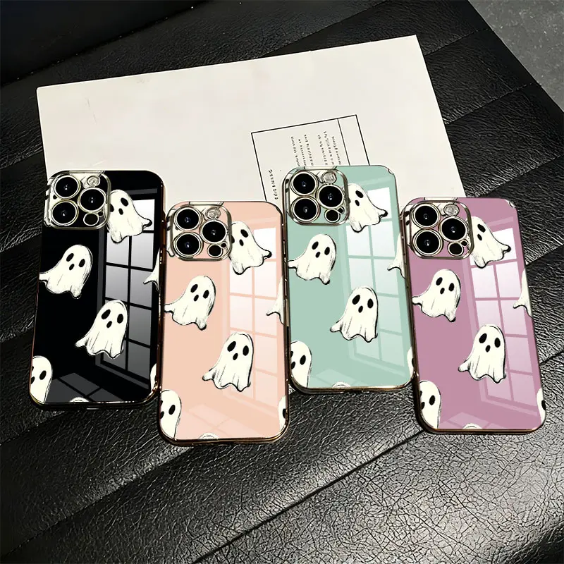 Cute Hand Drawn Ghost Repeat Pattern Phone Case，Minimal Simple Halloween Spooky Sketch Style for iPhone 17 16 15 14 13 12 11 Plus Pro Max, Funny Holiday Gift