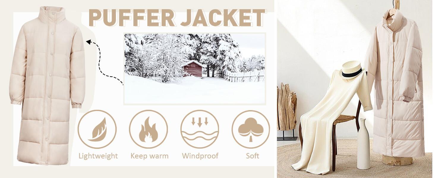 FMEYOA Women's Quilted Lightweight Puffer Jacket Thickened Long Spring Winter Coats Zip Up Baggy Down Outerwear EL3217