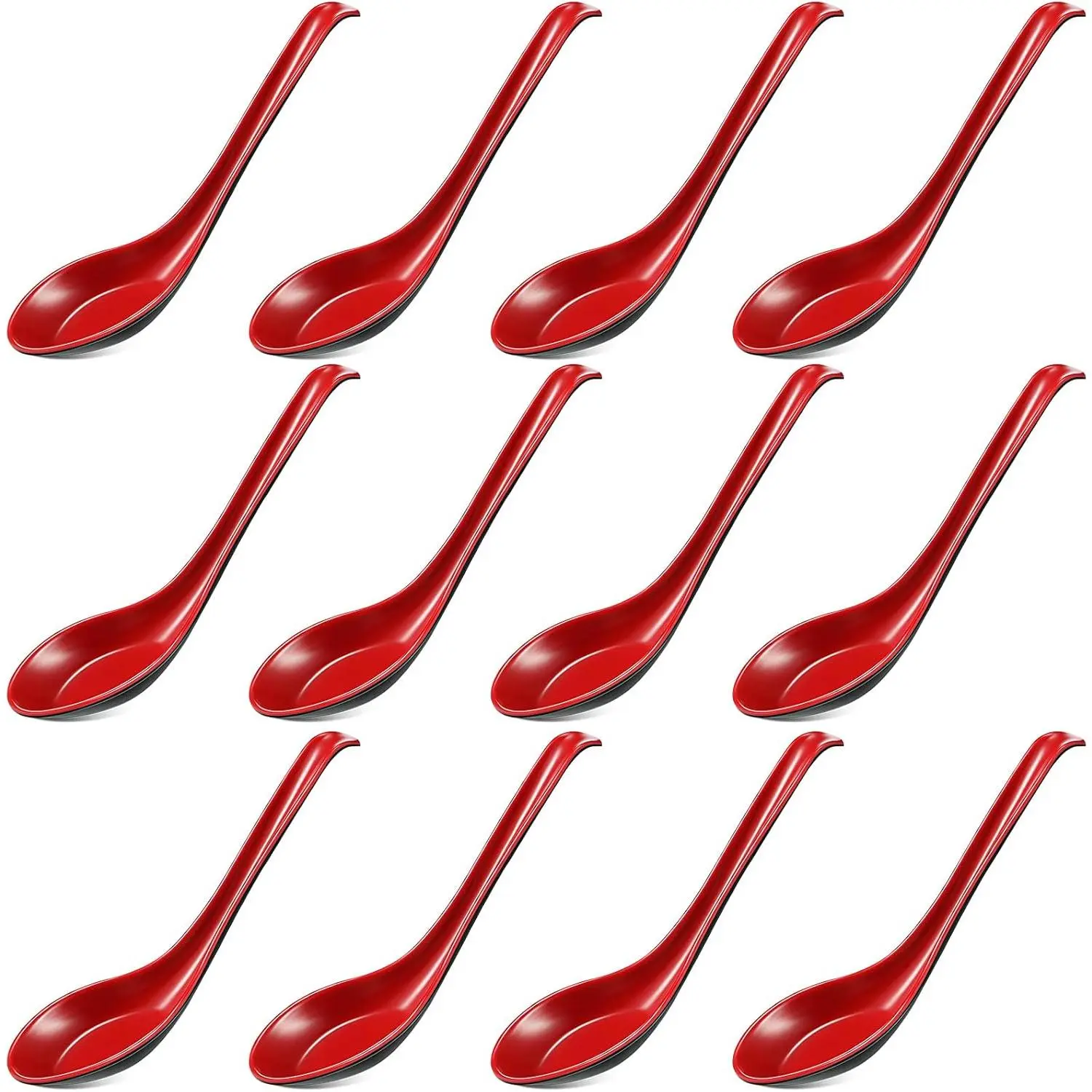 12 Pcs Asian Soup Spoons with Hook for Soba Noodle Ramen Chinese Won Ton Soup Asian Tableware for Home Kitchen Restaurant
