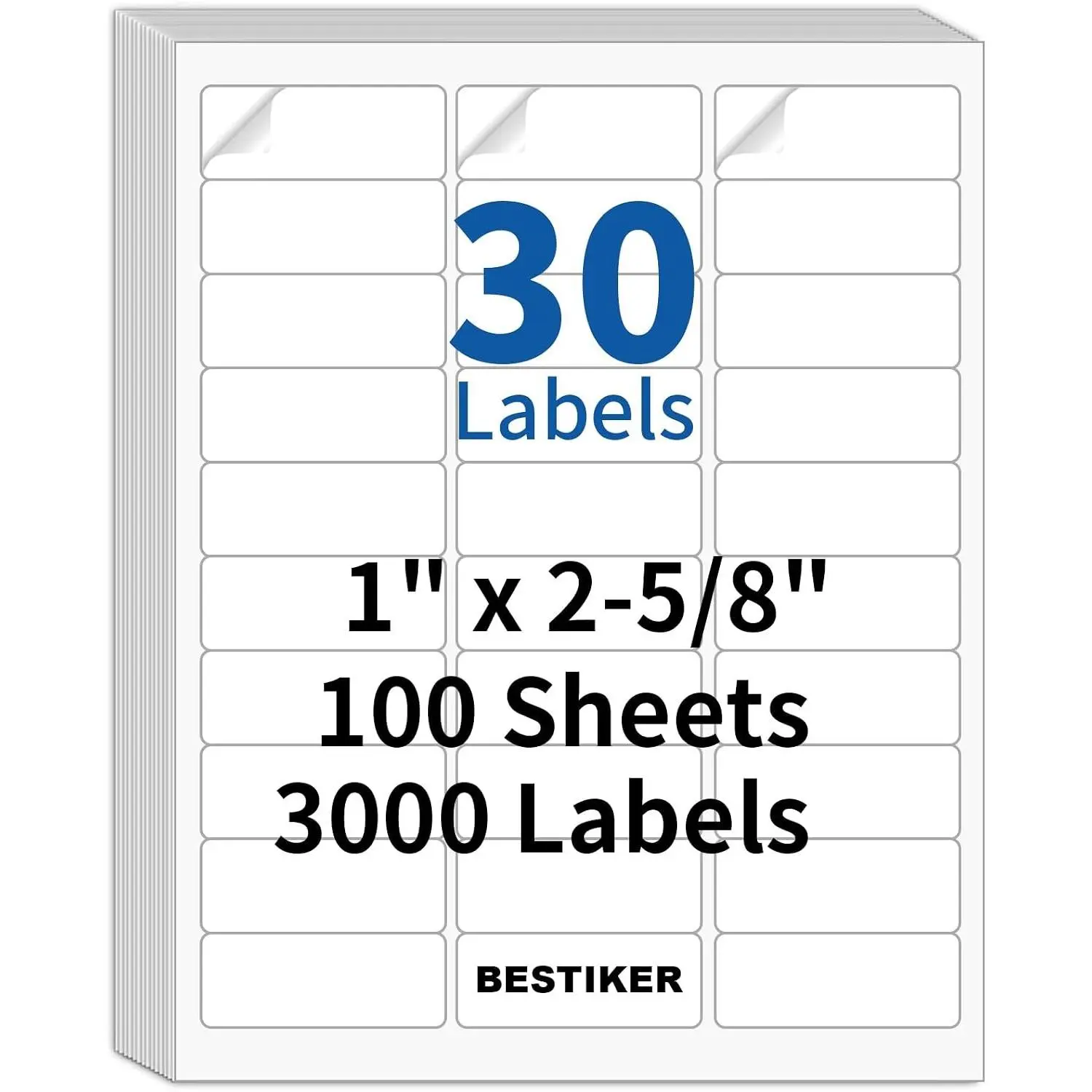 3000 Address Labels, 1” x 2-5/8” Printable Mailing Label for Envelopes, 30up Labels White Stickers for Laser Inkjet Printers, FBA Barcode Label 100 Sheets