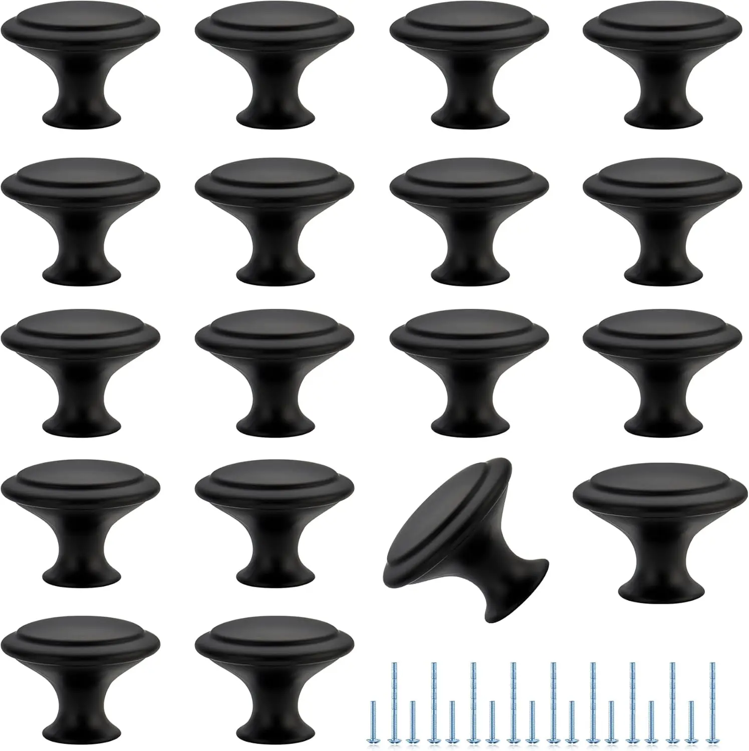 18 Pack Matte Black Cabinet Drawer Hardware 30mm Kitchen Cabinet Knobs Drawer Pulls with Installation Screws for Dressers Kitchens Cupboard