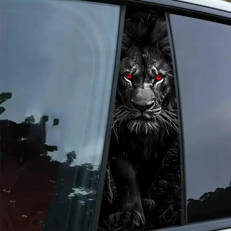 2-PCS 3D Black Gold Lion King Car B-Pillar Decals Waterproof Vinyl Stickers With Crown Design For Vehicle Side Window Pillar Auto Exterior Accessories Waterproof, Self-Adhesive Auto Decor, Vehicle Exterior Decoration, Car Accessories, Cars Accessories cam