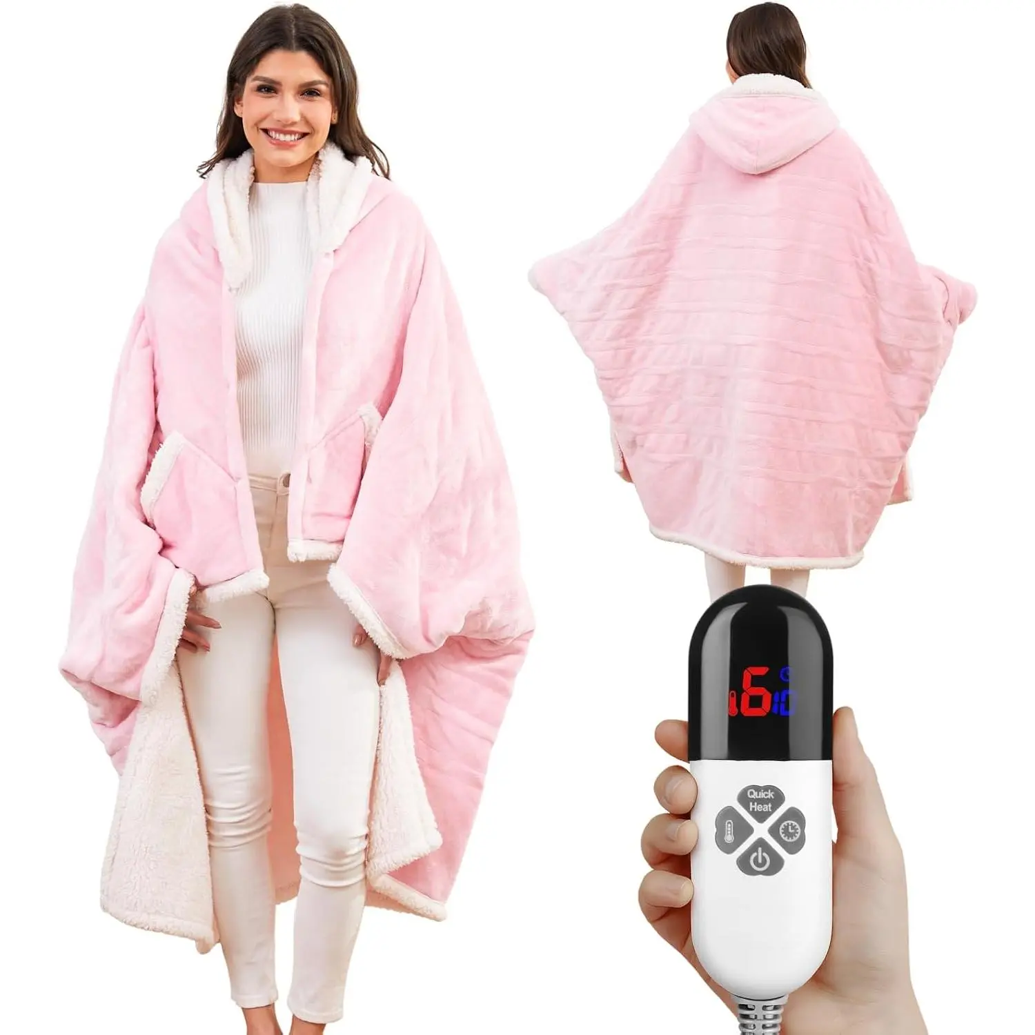Heated Shawl Wraps for Women, Wearable Heated Throw Blanket, Electric Heated Wrap Poncho with Pockets,6 Heating Levels 4 Hours Auto-Off, Overheat Protection Machine Washable, 50”x64”,