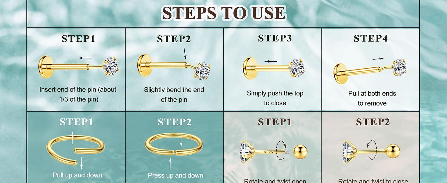 YADOCA 16 Gauge Cartilage Earrings for Women-Hypoallergenic Surgical Stainless Steel Tragus Earring Set Threadless Flat Back Earrings Push in Nose Studs Daith Conch Tragus Helix Piercing Jewelry Cubic Zirconia