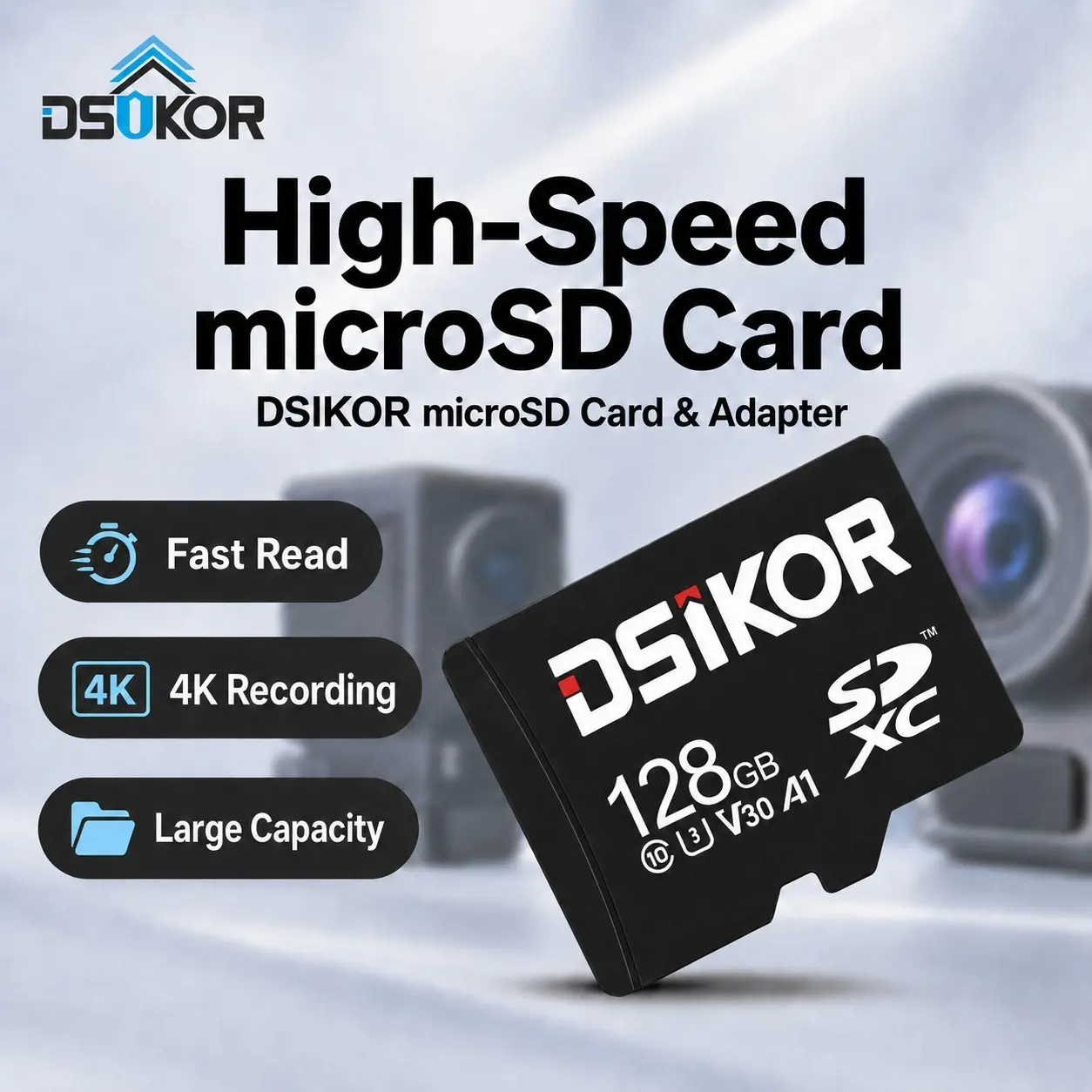 DSIKOR 128GB MicroSD Card, High-Speed Storage Memory Cards for Cameras for Digital/Security Cameras,Camera, game machine, Smartphones, Speakers, Cameras, Tablets, GoPRO,Drones, Affordable Accessories