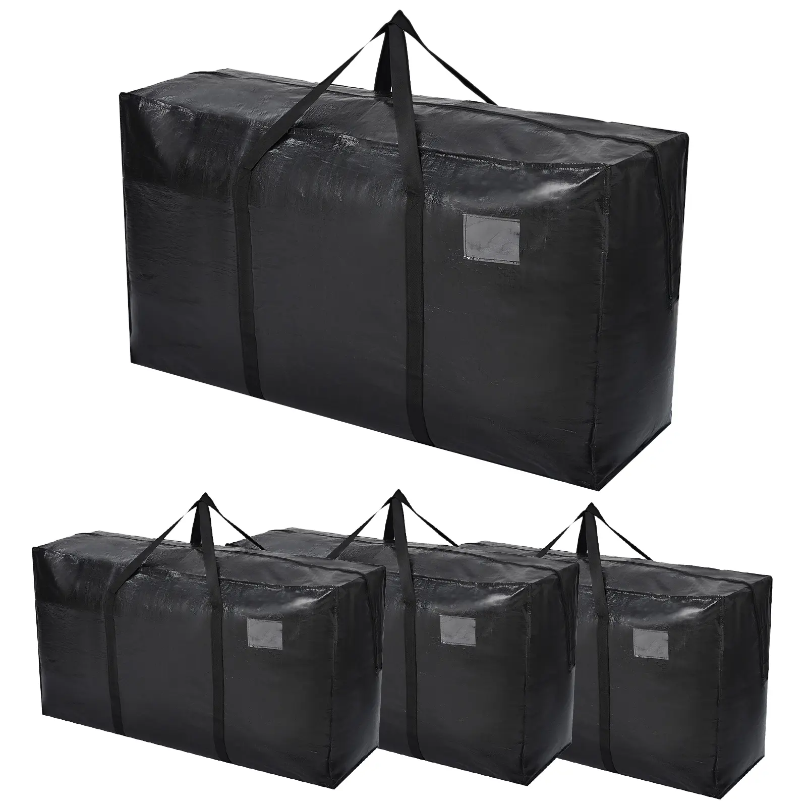 Garvee Heavy Duty 58 Gal Moving & Storage Bags - 2-Pack Black Extra Large Waterproof Totes with Reinforced Handles, Double Zippers, Collapsible for Closet, Bedding (42x14x23 in)