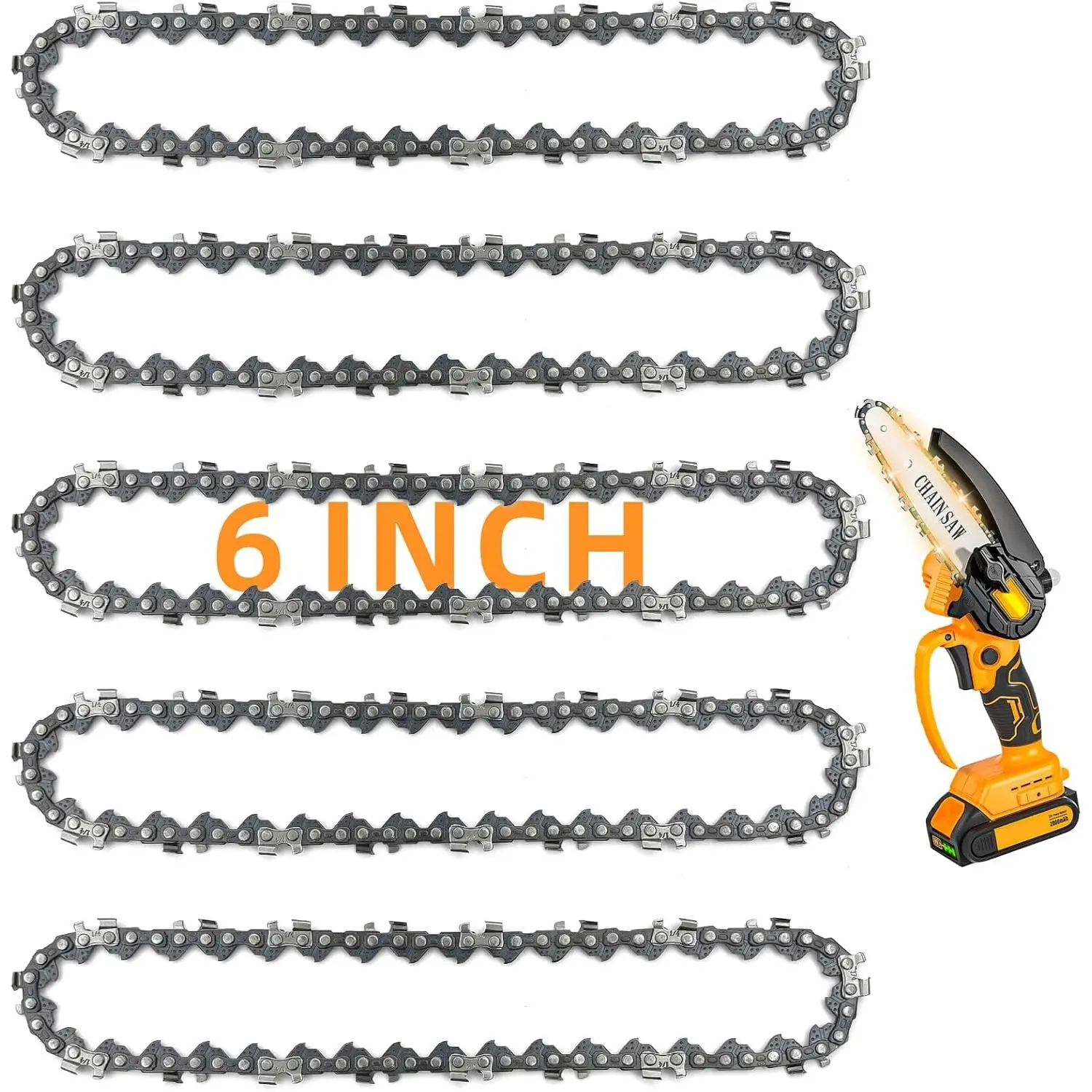 5 Pack 6 Inches High Hardness Manganese Steel Chains - 1/4" LP Pitch, .043" Gauge, 37 Drive Links - Replacement Chains for 6-Inch Cordless Electric Portable Mini Chainsaws, Ideal for Pruning Shears and Mini Saw Users