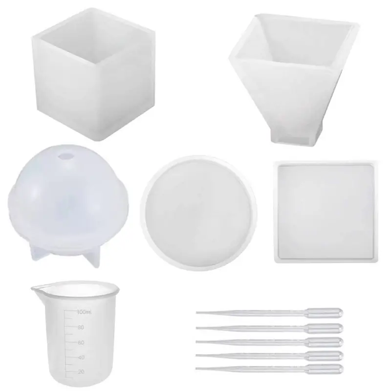 11pcs Resin silicone Molds Kit, Epoxy Resin Molds Including Sphere, Cube, Pyramid, Square, Round, Used for Create Art, DIY, Coasters and The Complete Set Tools.