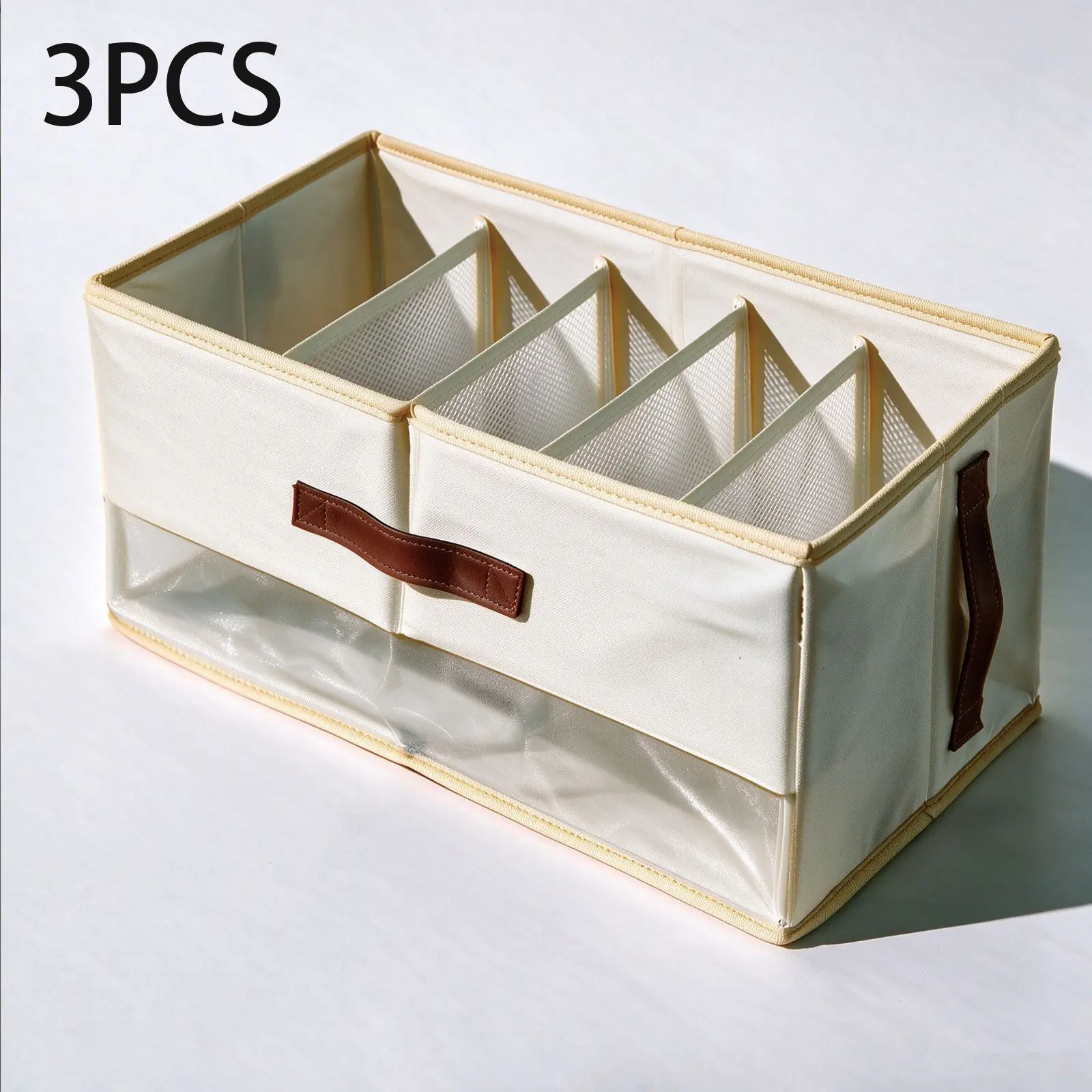 Three-Piece Foldable Storage Box with Compartments, Thick Non-Woven Material, Space-Saving Design, Ideal for Clothes, Luggage, Travel, Folding Storage Bin, Foldable Storage Organizer, Folding Storage Boxes