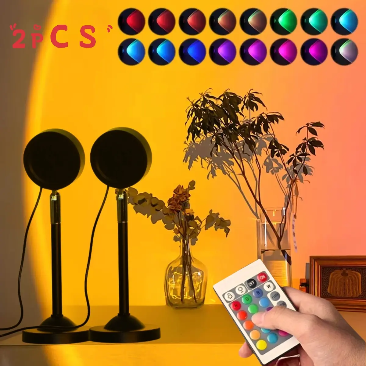 Sunset LED Night Light Projector with Remote, Adjustable Brightness, 16 Colors Rainbow Projection, USB Powered, Perfect for Bedroom & Living Room Decor, RGB Atmosphere Lamp, Led Mood Lighting, Remote Control Lamp