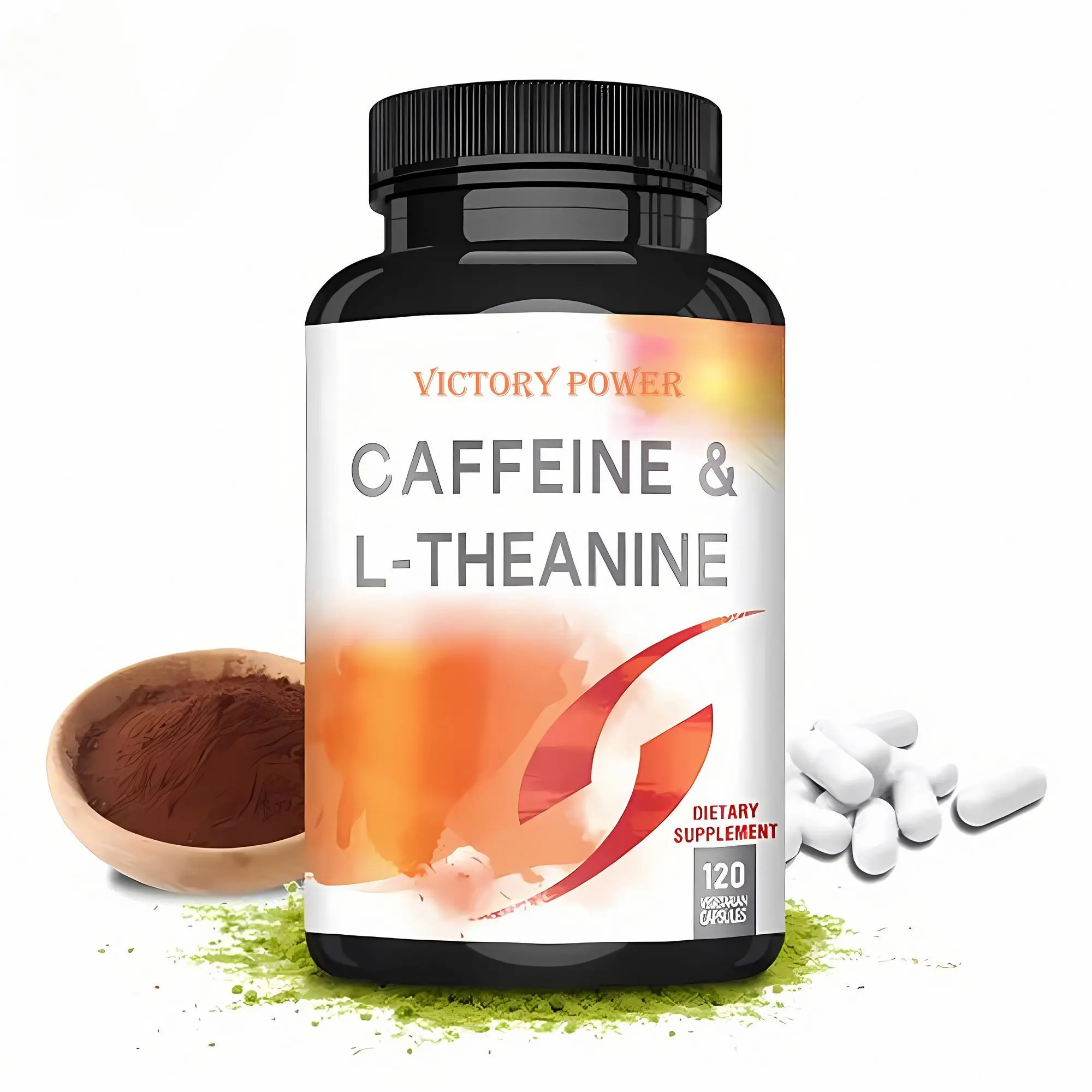 Caffeine & L-theanine Chewable Capsules - Health & Wellness Supplement - Enhances Energy Levels, Focus, Concentration - 120 Capsules