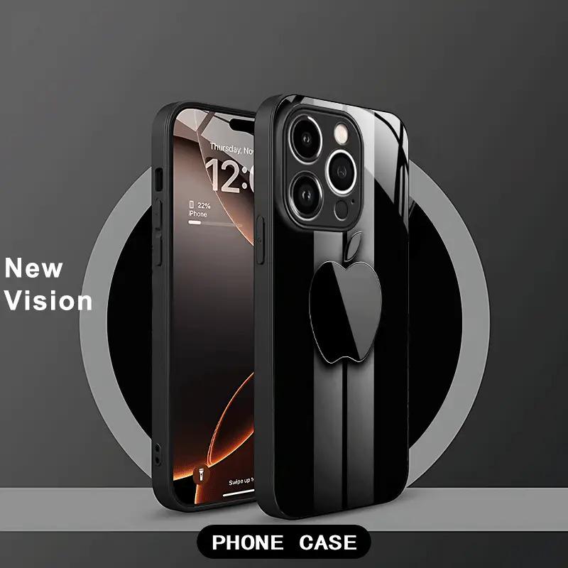 Black Apple Dark Luxury Pattern, Suitable for iPhone 16/16 Pro/16 Plus/16 Pro Max/15/15 Pro/15 Pro Max/14/14 Pro/14 PLUS/14 Pro Max/13/13 Pro/13 Pro Max/13 Mini/12/11/XR/X/8 Tempered Glass Phone Black Silicone Matte, Trendy Design High-End/Cute/Transparen