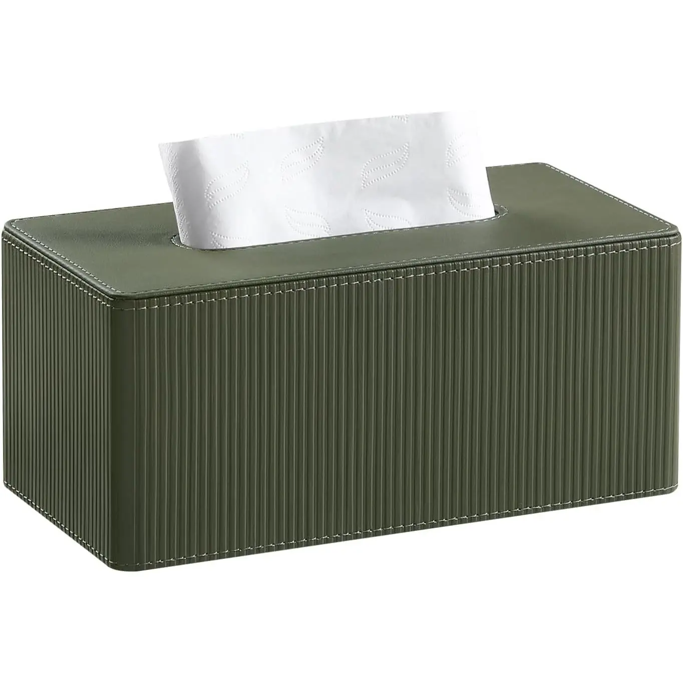 PU Leather Tissue Box Cover Rectangle with Magnetic Closure, Modern Tissue Box Holder for Bathroom NightStands Livingroom, Decorative Tissue Holder for 120(3-Ply)/160(2-Ply) Tissue Box (Green)