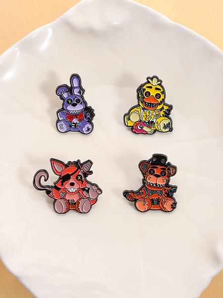 4pcs/set Five Nights at Freddy's 3 Horror Game Enamel Pins Game Characters Bonnie Freddy Chica Foxy Metal Brooches Lapel Backpack Badge Fashion Jewelry Accessories Gifts for Gamer Friends