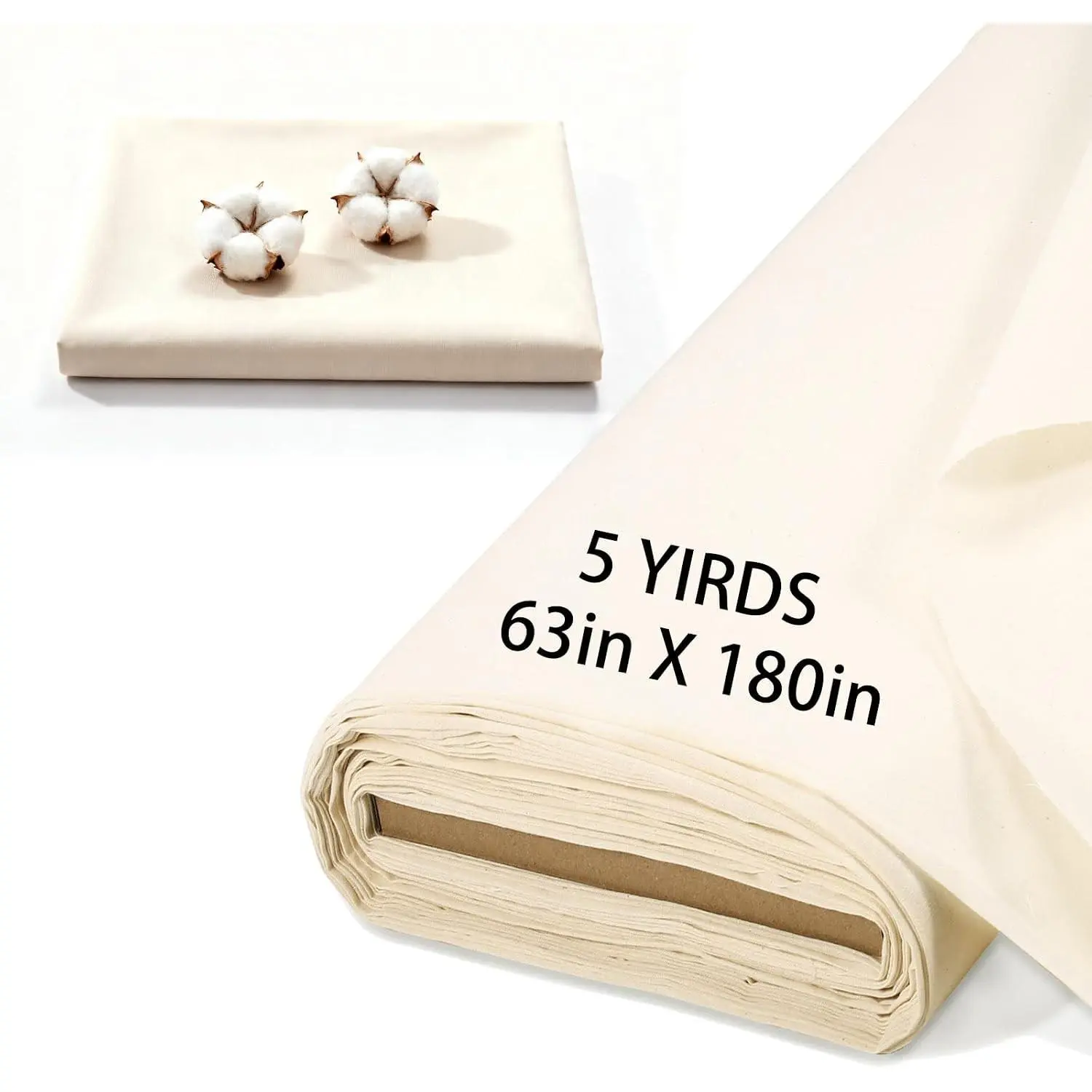 100% Cotton Unbleached Muslin Fabric 5 Yards x 63 Inch Wide, Medium Light Weight Natural Draping Fabric for Sewing, Embroidery, Garments, Apparel & CraftsGift