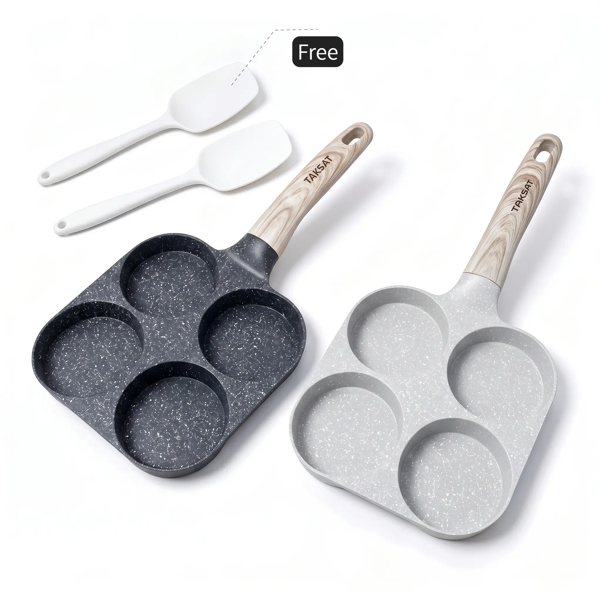 [Buy 1 Get 1 Free] 4-Hole Non Stick Breakfast Pan |   Fast Heat Skillet for Eggs & Hamburgers, EggFryingPan, Multifunctional 4-in-1 Non-Stick Breakfast Pan, Easy Clean Wooden Handle, Pans & Woks KitchenGadgets, Effortless Family Breakfast Prep
