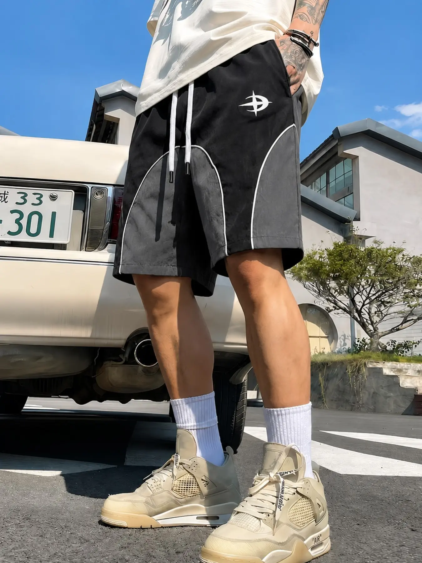 Men's Casual Patchwork Gym Shorts, Outdoor Sports Shorts, Lightweight Breathable, Elastic Waist with Adjustable Drawstring, Ideal for Daily and Outdoor Activities