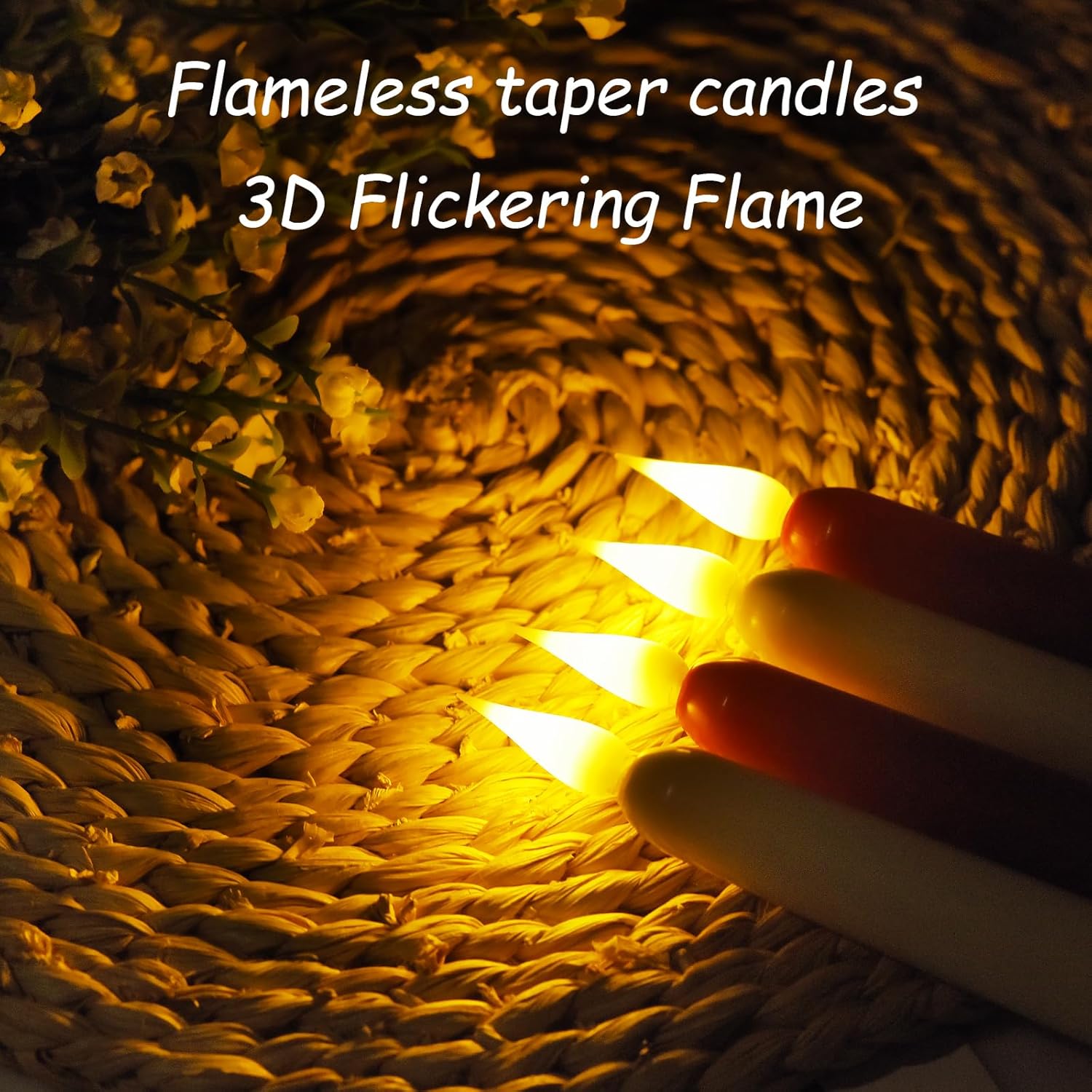 SUNDAY MIRTH Flameless Taper Candles with Remote Control and Timer, Operated LED Candlesticks with Flickering 3D Flame, 9.6x0.8 Inches Plastic Candles for Christmas, Wedding and Decor (, 3) SUNDAY MIRTH Flameless Taper Candles with Remote Control and Timer, Operated LED Candlesticks with Flickering 3D Flame, 9.6x0.8 Inches Plastic Candles for Christmas, Wedding and Decor (, 3)