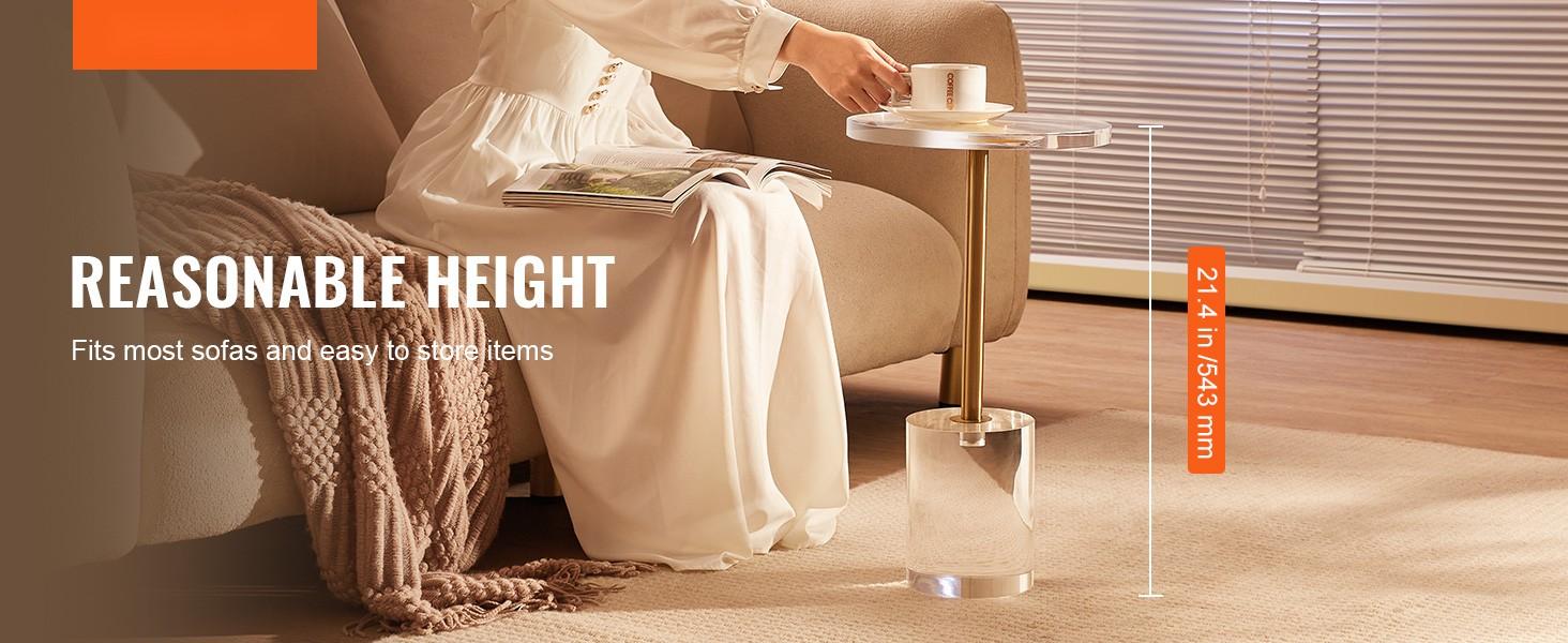 Clear Acrylic End Table With Solid Base, Round 11.9 by 11.9 Inch Tabletop, 21.4 Inch Height, Modern Glass-Like Side Table For Living Room, Bedroom, Home Office, Coffee Table Or Snack Table, Durable Transparent Furniture
