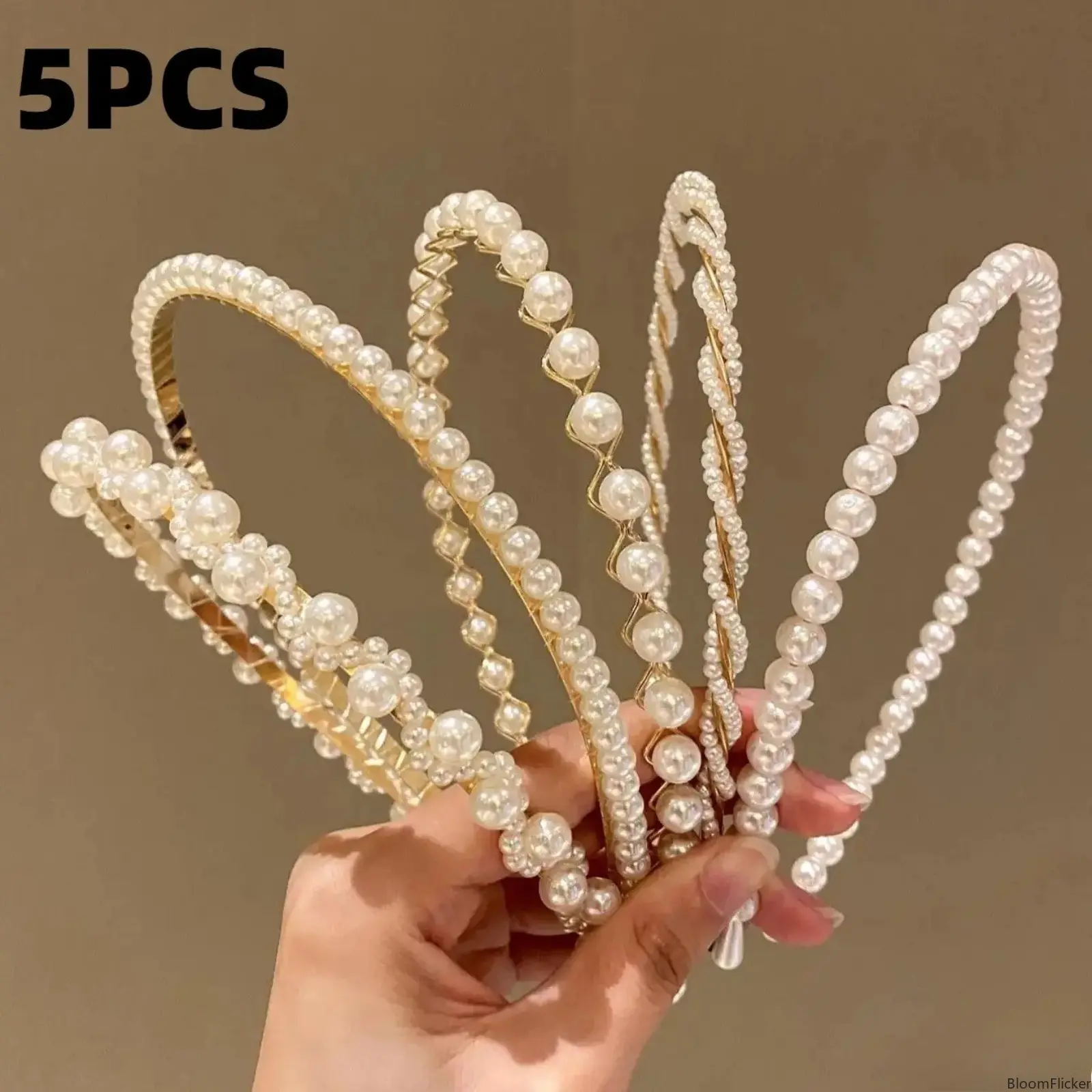 5pcs Faux Pearl Decorated Headband, 5pcs Temperament Elegant Headbands for Women & Girls, Fashion Hair Accessories for Party, Daily Clothing Decor