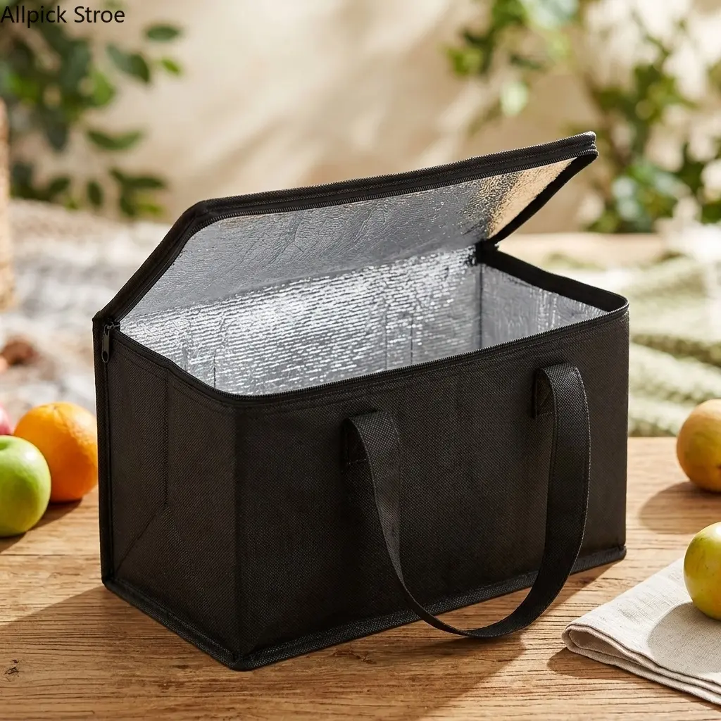 Portable Corduroy Insulated Lunch Bag - Foldable Reusable Cooler Tote for Picnics, Beer Delivery, Thermal Food Hold, Durable Insulated Bag with Easy Storage & Transport
