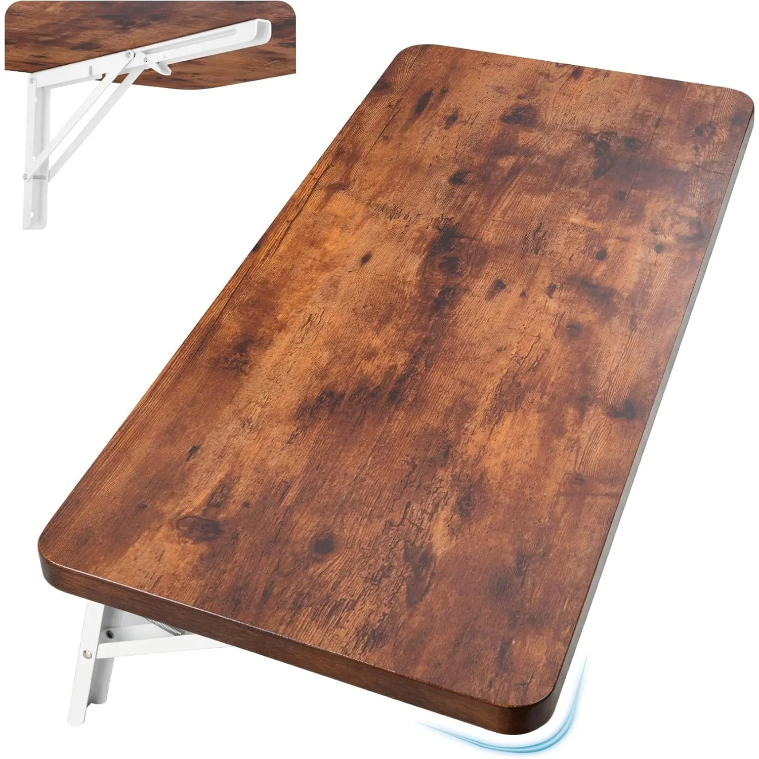 Wall Mounted Folding Table 31.5”L x 15.7”W, Brown | Laundry Folding Table with Heavy Duty Metal Collapsible Shelf Brackets, Wall Mounted Desk Fold Down for Small Spaces